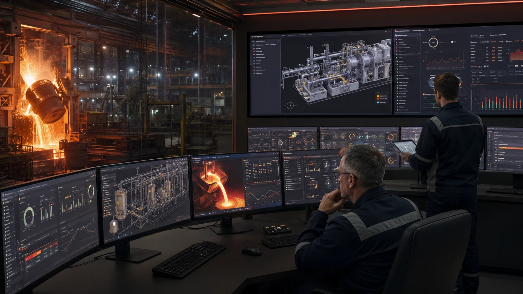 Steelmaking process control room with digital process models